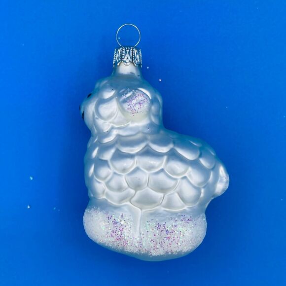 Cute White Glittery Blown Glass Fluffy Sheep Lamp Christmas Tree Ornament - Picture 4 of 8